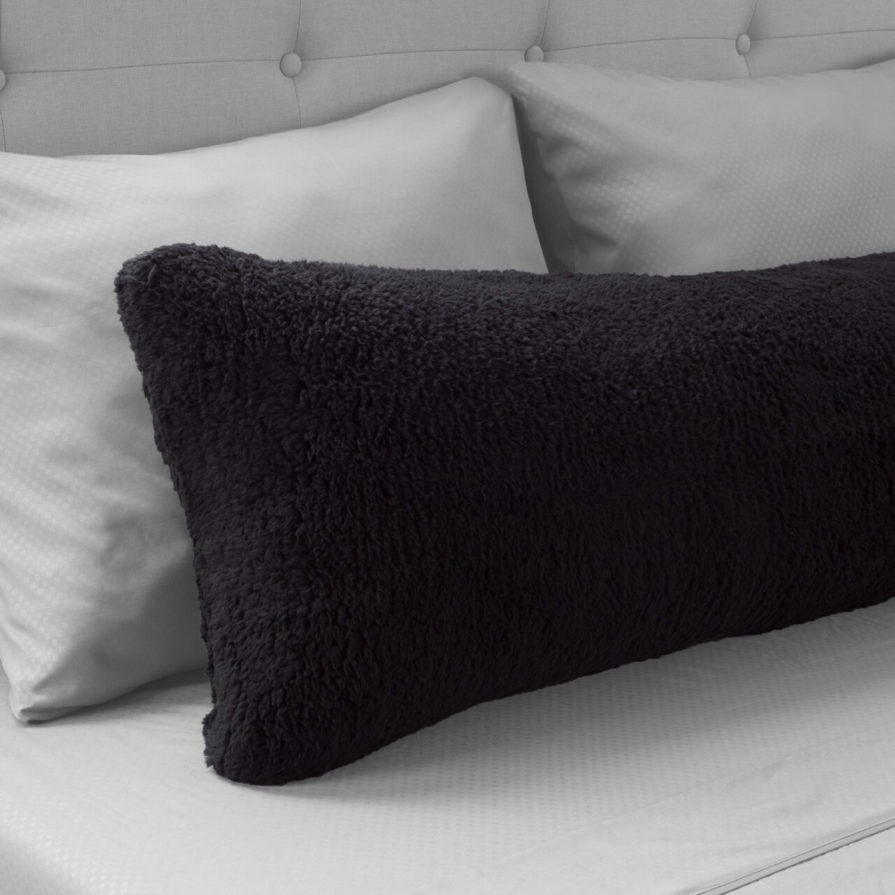 Lavish Home Warm Sherpa Body Pillow Cover 52X18 Inches Black Zippered Washable